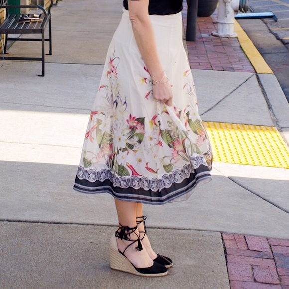 Soft Surroundings Spring Meadow floral midi skirt medium petite - Picture 1 of 7